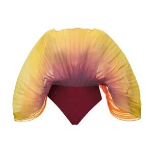 Andrea Iyamah Sombra Bodysuit Yellow & Adwa Purple NWT Size L Sculptural Organza